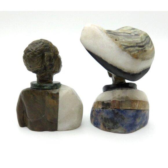 Small Stone Bust Set Colourful Hand Carved in Zimbabwe Africa 3.1" and 2.7" Tall - Picture 4 of 8